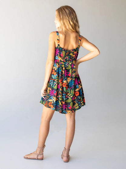 Patti Mini Dress - Black Neon Floral