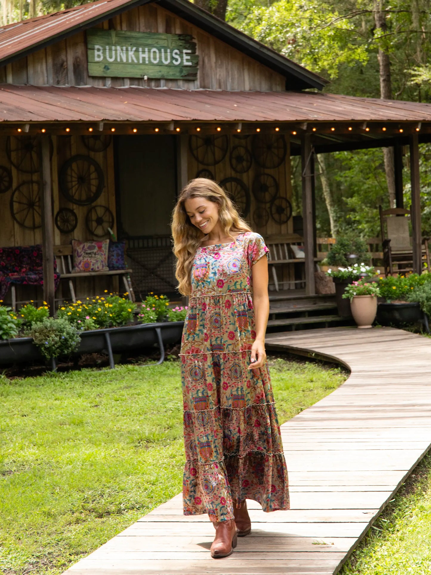 Berkley Velvet Maxi Dress - Black Printed Folk Cream