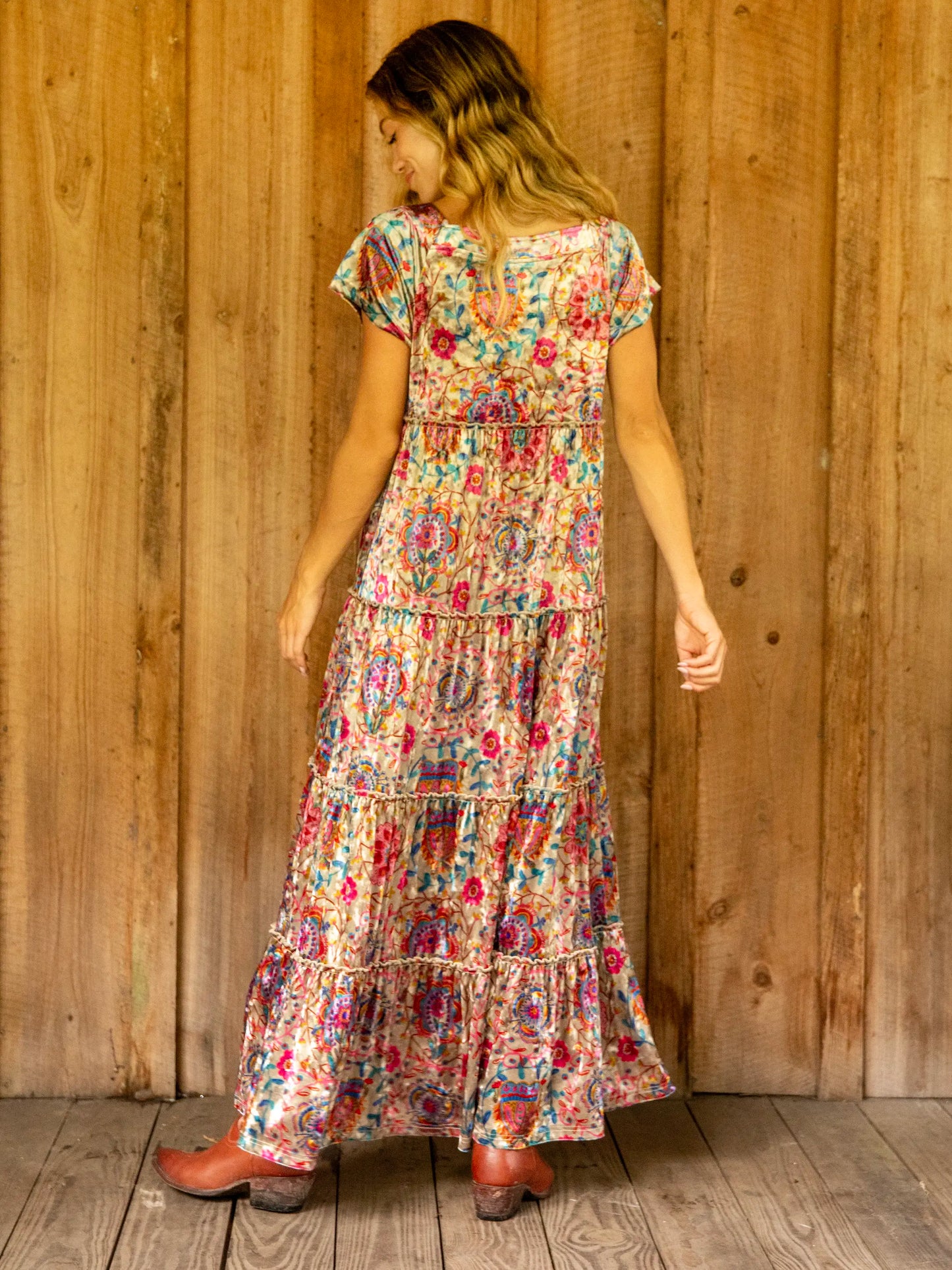 Berkley Velvet Maxi Dress - Black Printed Folk Cream