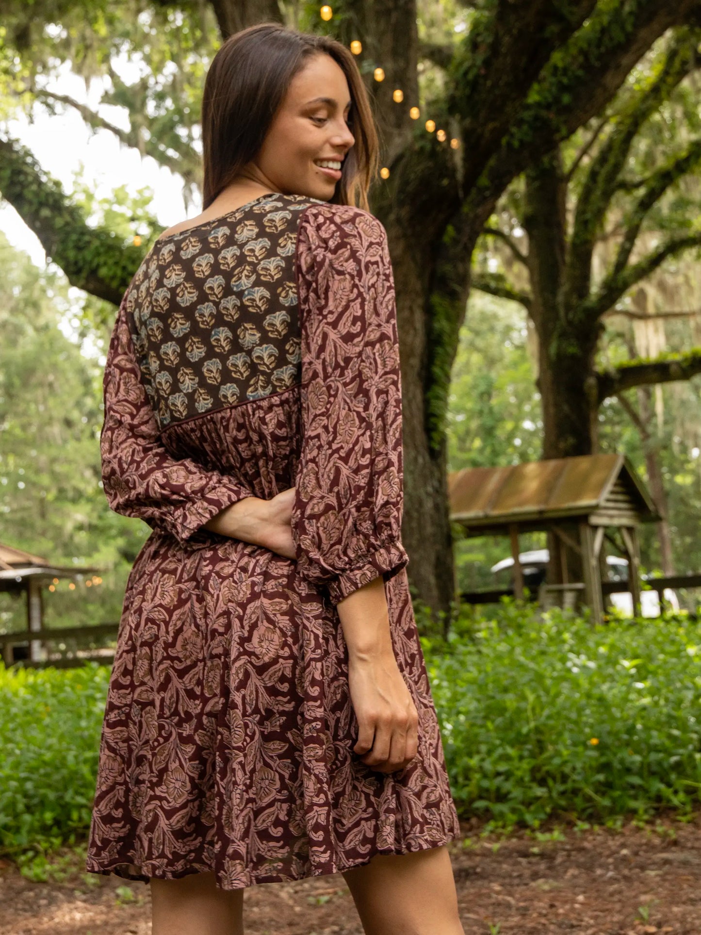 Rose Mini Dress - Brown Olive Mixed Floral