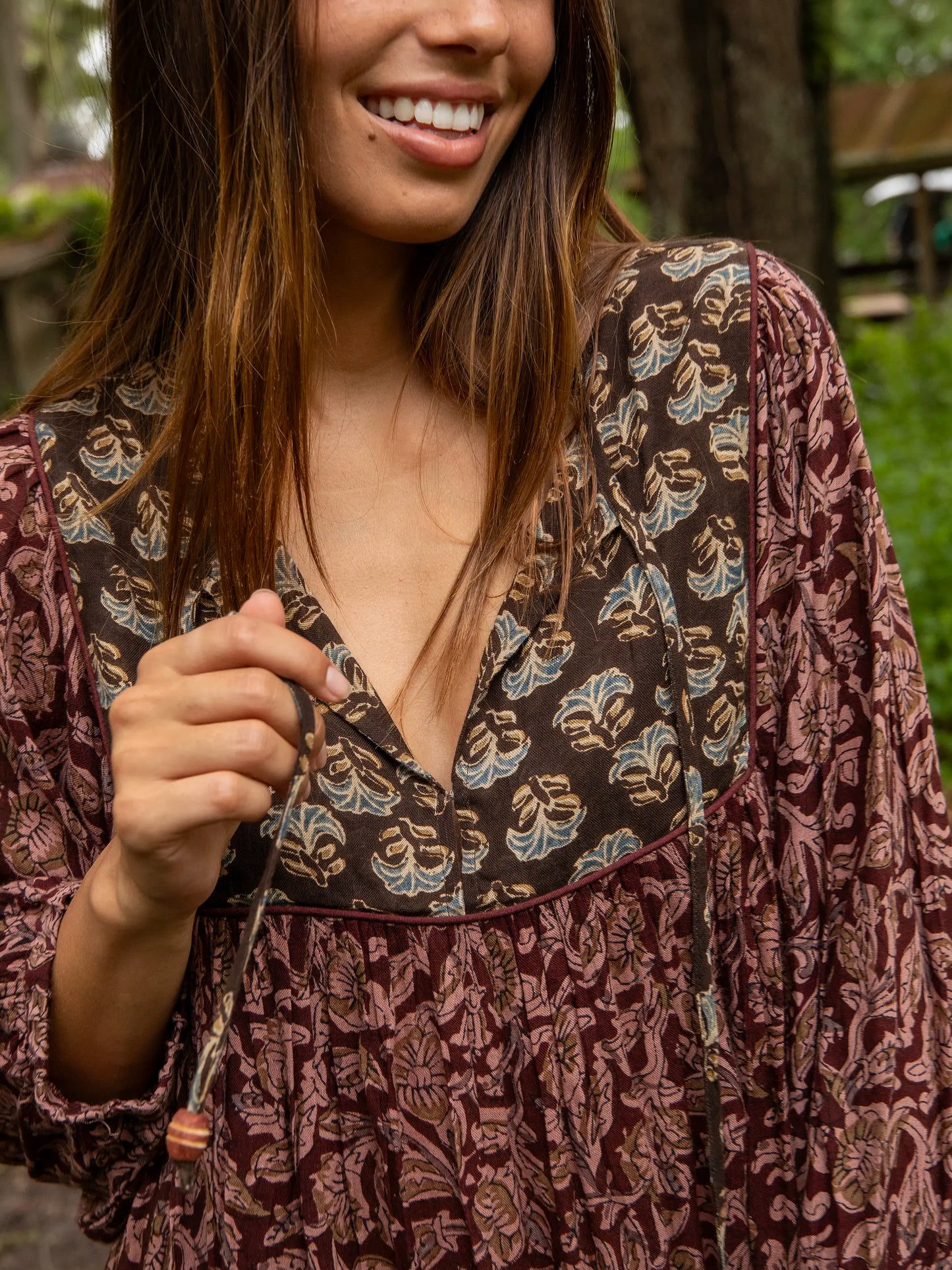 Rose Mini Dress - Brown Olive Mixed Floral