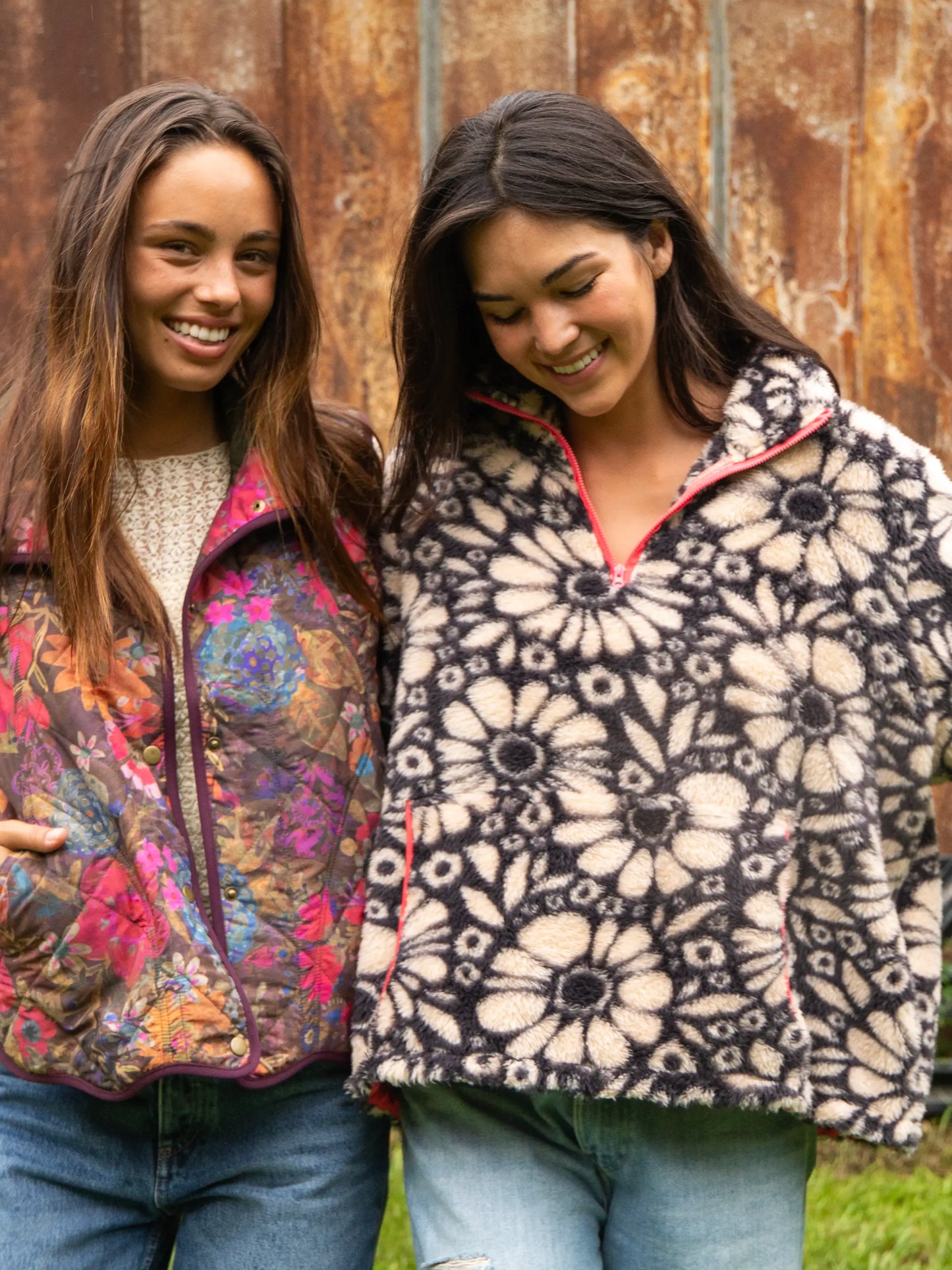 Quilted Puffer Vest - Dark Floral Garden Brown