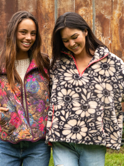 Quilted Puffer Vest - Dark Floral Garden Brown