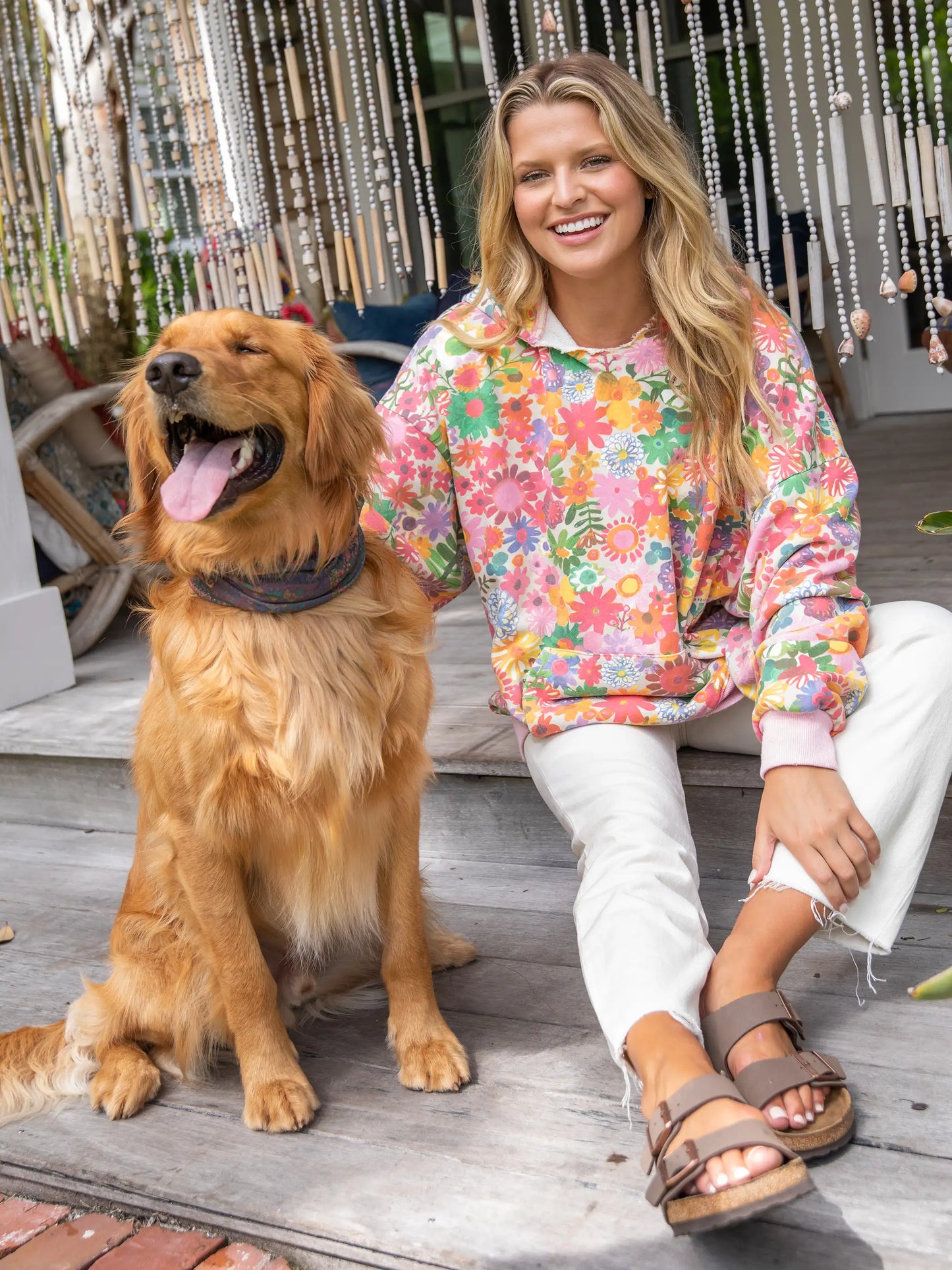 Oversized Printed Sweatshirt - Rainbow Floral