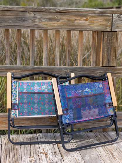 Portable Outdoor Folding Chair - Light Turquoise Flower