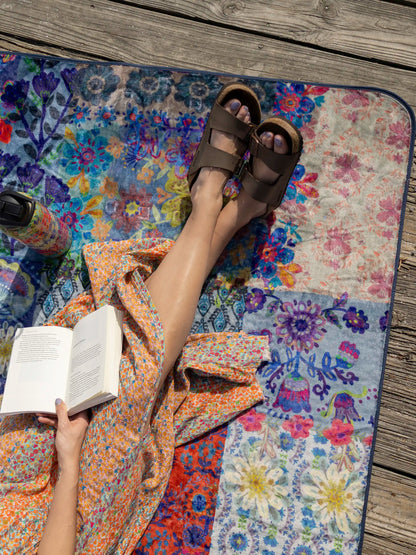 XL Water Resistant Picnic Blanket - Blue Patchwork