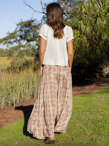Margaux Wide Leg Pants - Cream Vine Floral