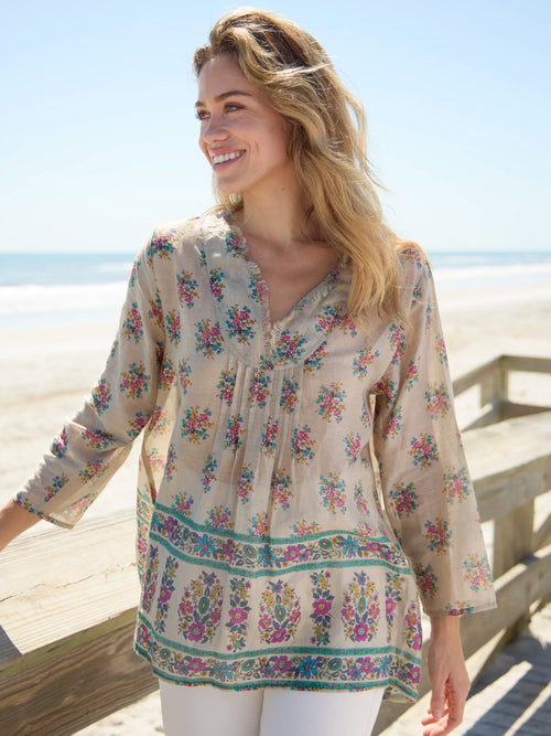 Cotton Tunic-In-A-Bag - Antique Blossoms Beige
