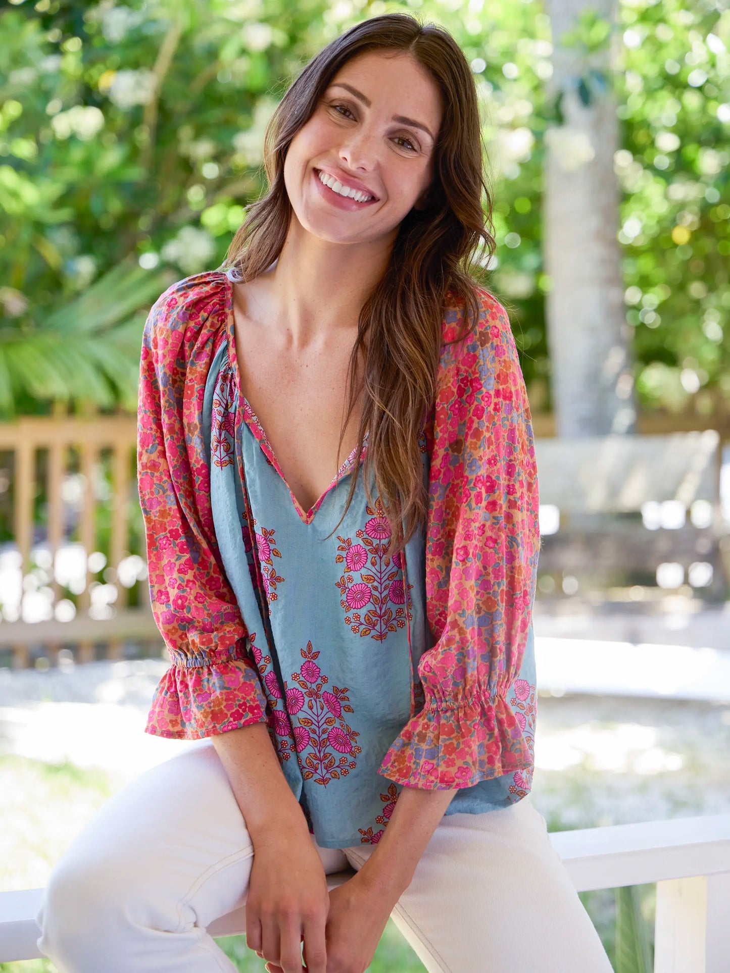 Magnolia Top - Wildflower Medallion Teal