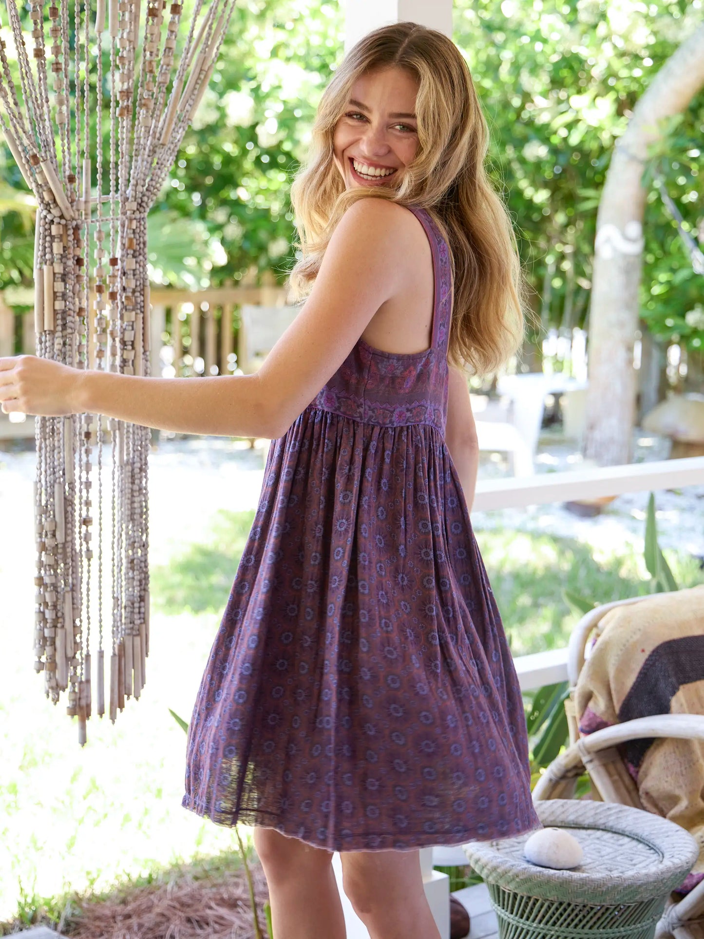 Tricia Reversible Cotton Gauze Dress - Medallion Eggplant Sunburst