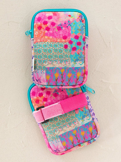 Water Bottle Zipper Pouch - Pink Watercolor Patchwork