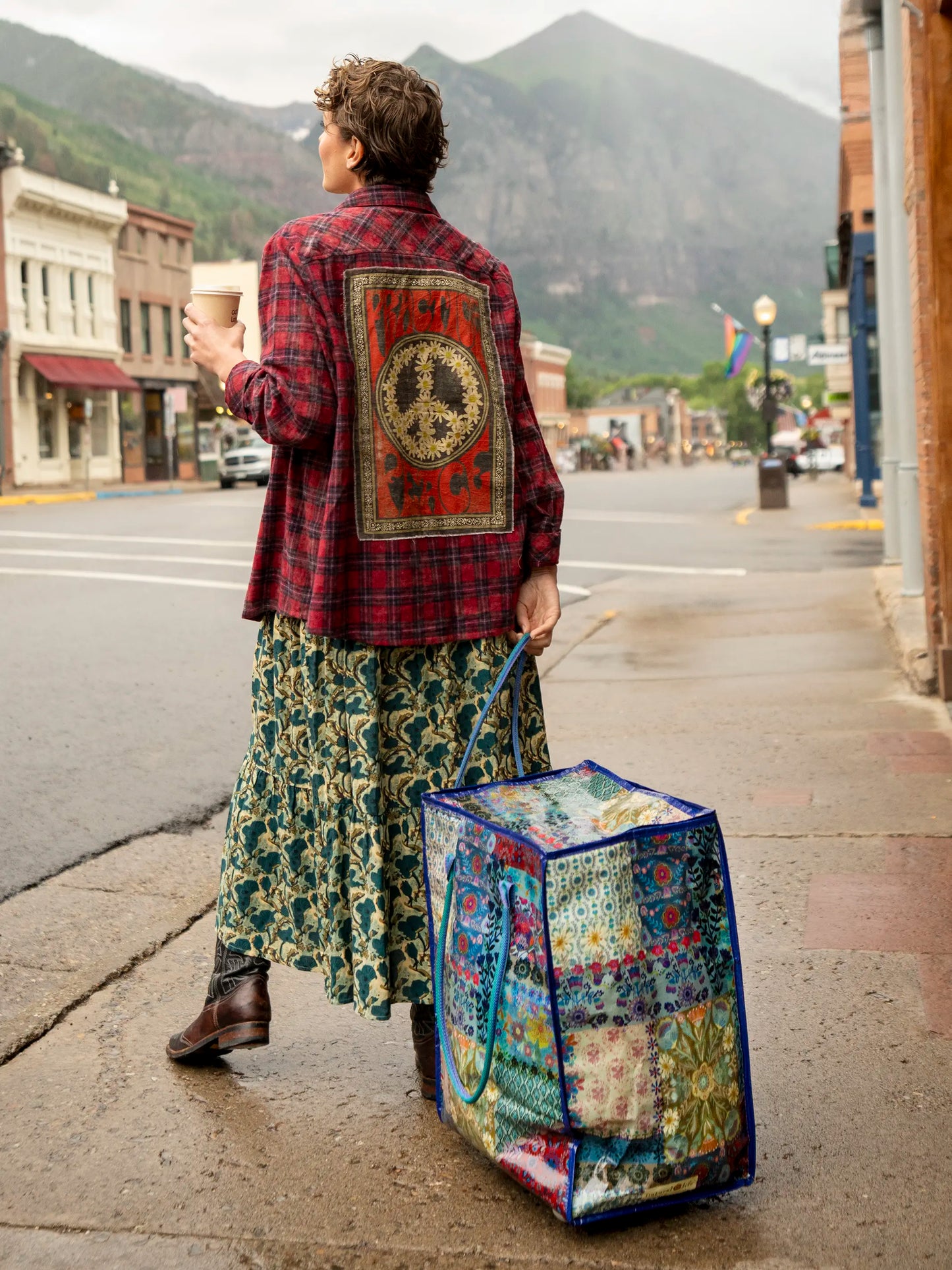 Rolling Tote Bag - Mandala Borders Patchwork