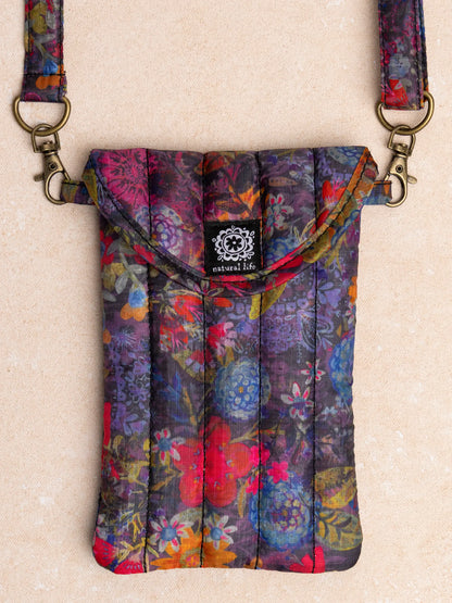 Puffy Phone Pouch - Dark Floral Garden