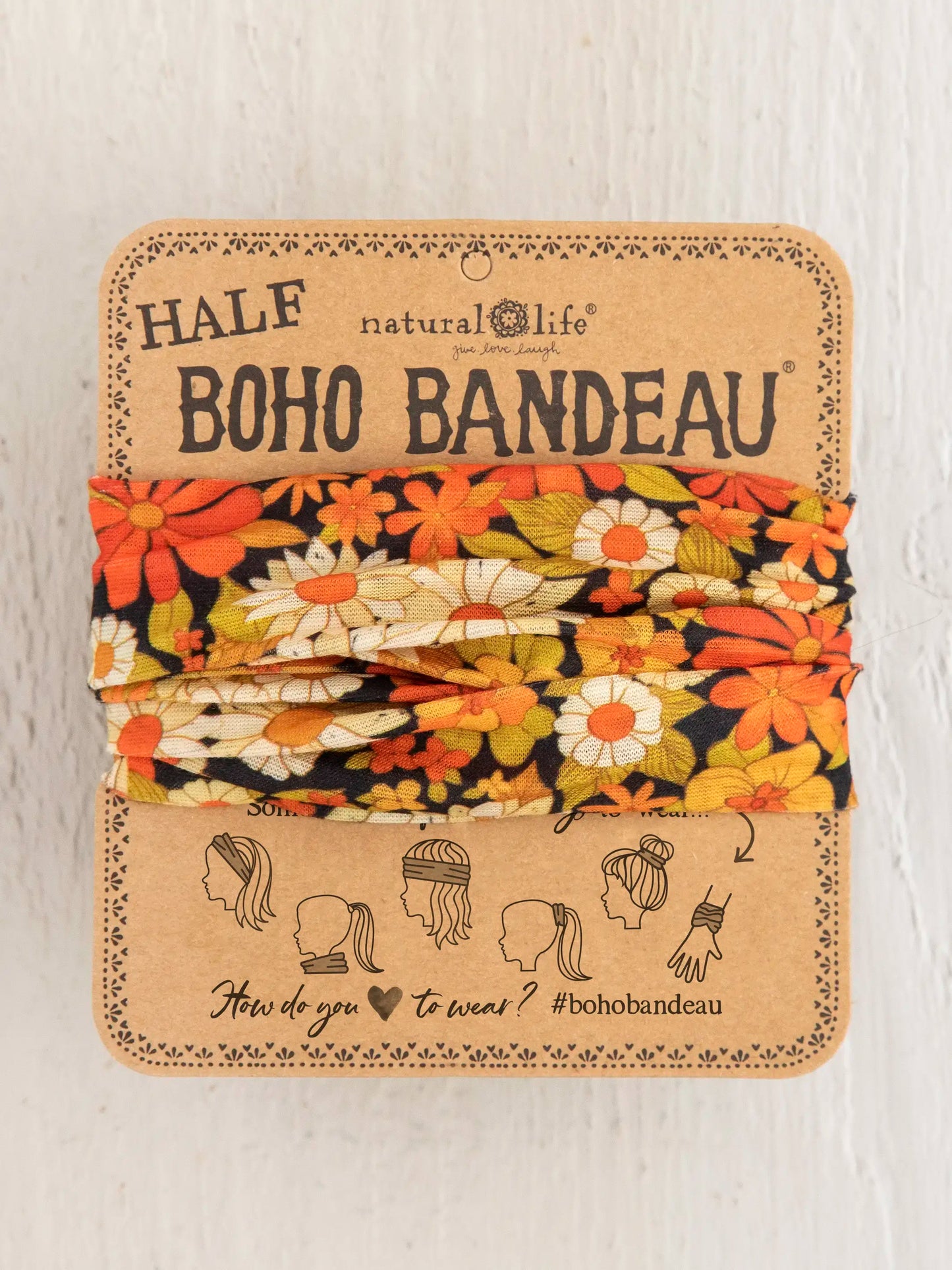 Half Boho Bandeau® Headband - Ditsy Garden Black