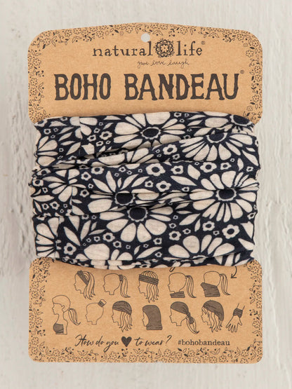 Full Boho Bandeau® Headband - Black White Daisies