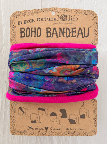 Fleece Boho Bandeau® Headband - Purple Dark Floral Garden