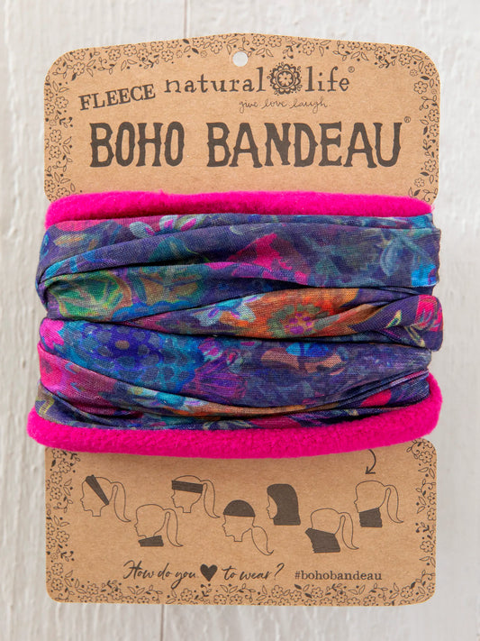 Fleece Boho Bandeau® Headband - Purple Dark Floral Garden