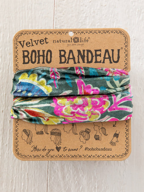 Velvet Boho Bandeau® Headband - Green Lined Floral