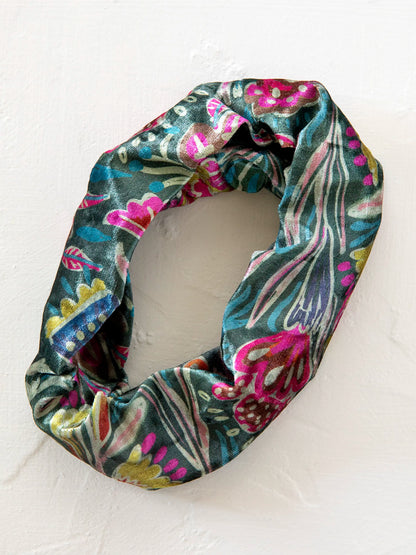 Velvet Boho Bandeau® Headband - Green Lined Floral