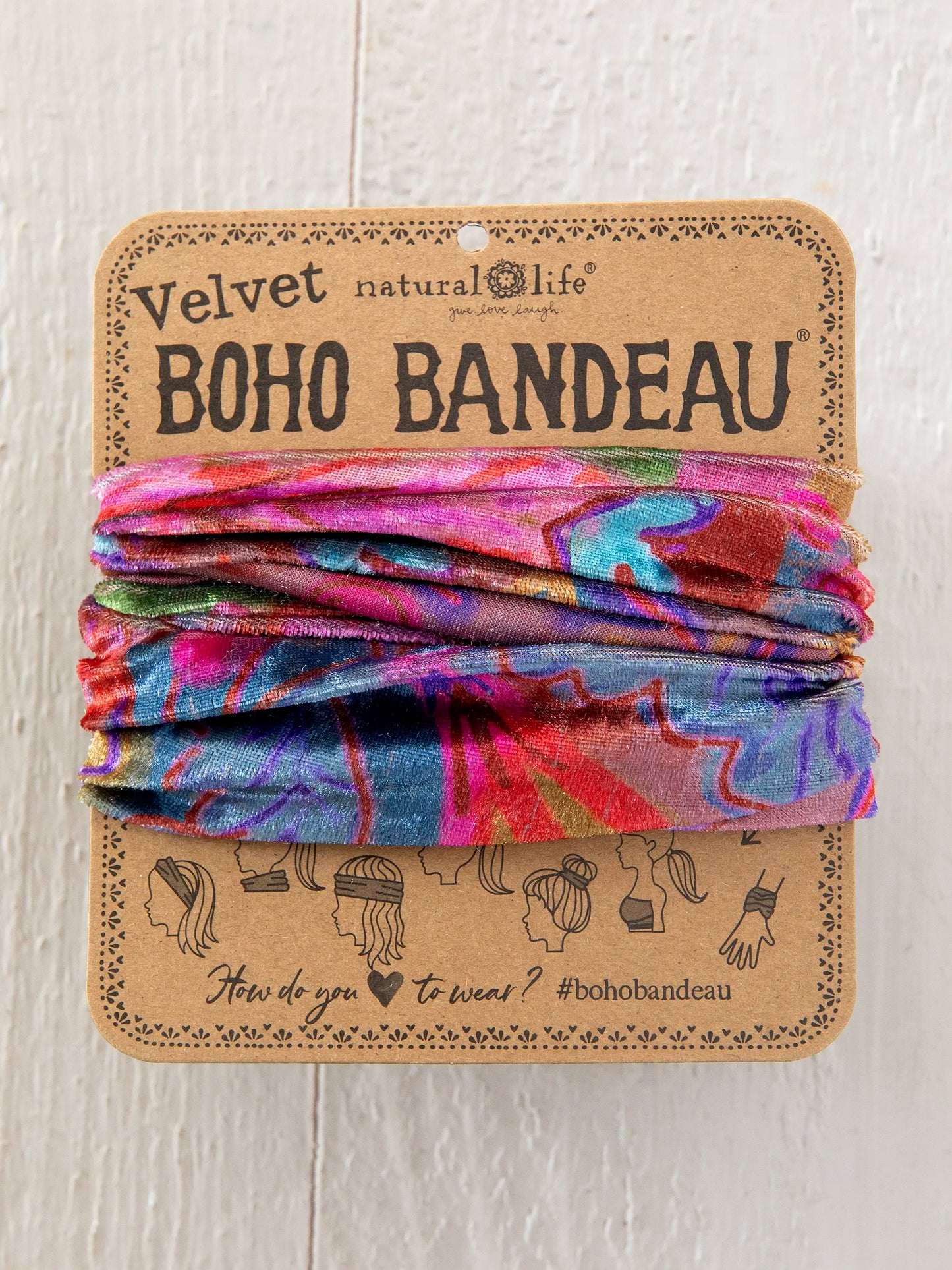 Velvet Boho Bandeau® Headband - Pink Red Folk Floral