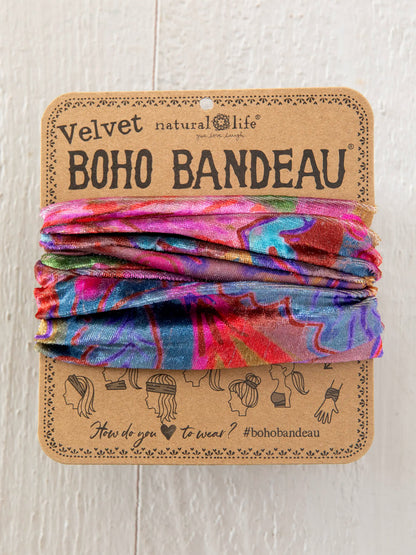 Velvet Boho Bandeau® Headband - Pink Red Folk Floral