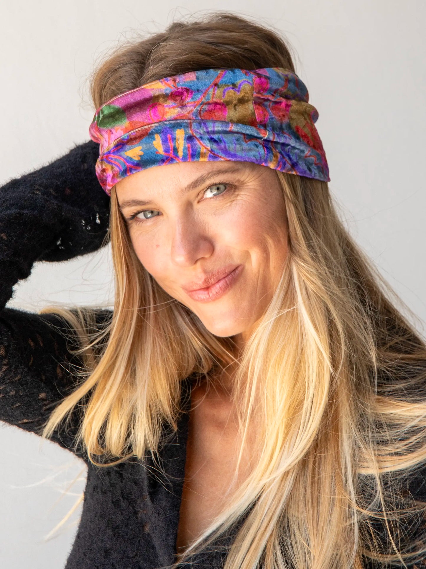 Velvet Boho Bandeau® Headband - Pink Red Folk Floral