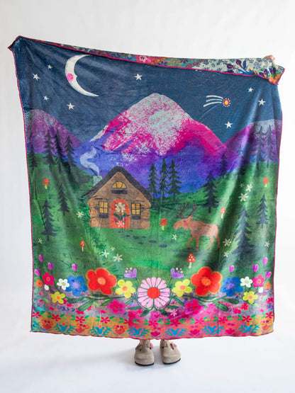 Double-Sided Cozy Throw Blanket - Indigo Mountain Range
