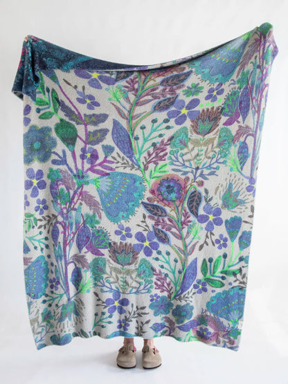 Cashmere-Like Throw Blanket - Tulip Floral Grey
