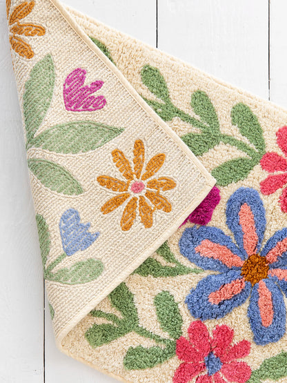 Tufted Runner Bath Mat - Taupe Folk Floral