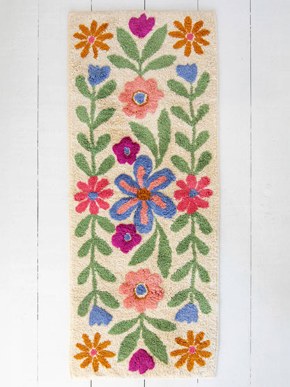 Tufted Runner Bath Mat - Taupe Folk Floral
