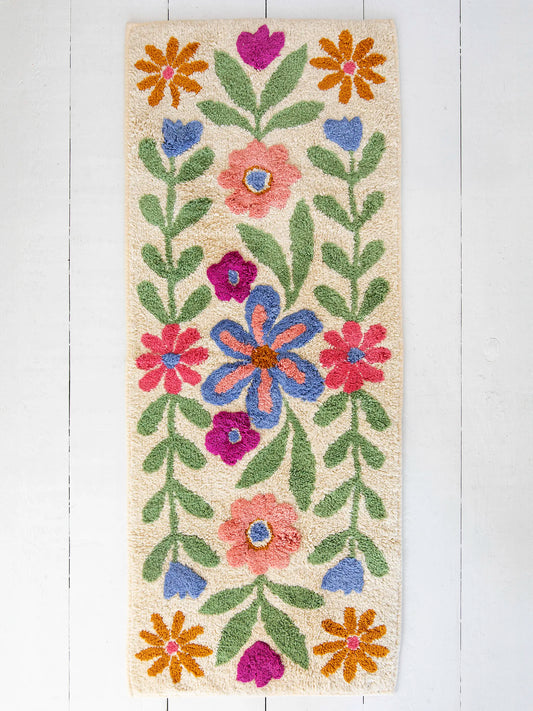 Tufted Runner Bath Mat - Taupe Folk Floral