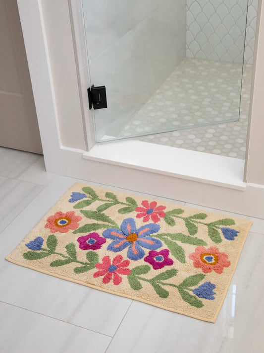 Tufted Cotton Bath Mat - Taupe Folk Flower