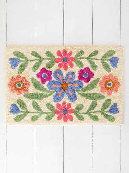 Tufted Cotton Bath Mat - Taupe Folk Flower