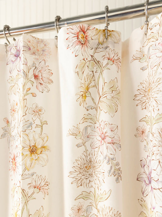 Boho Shower Curtain - Ivory Dahlia Rows