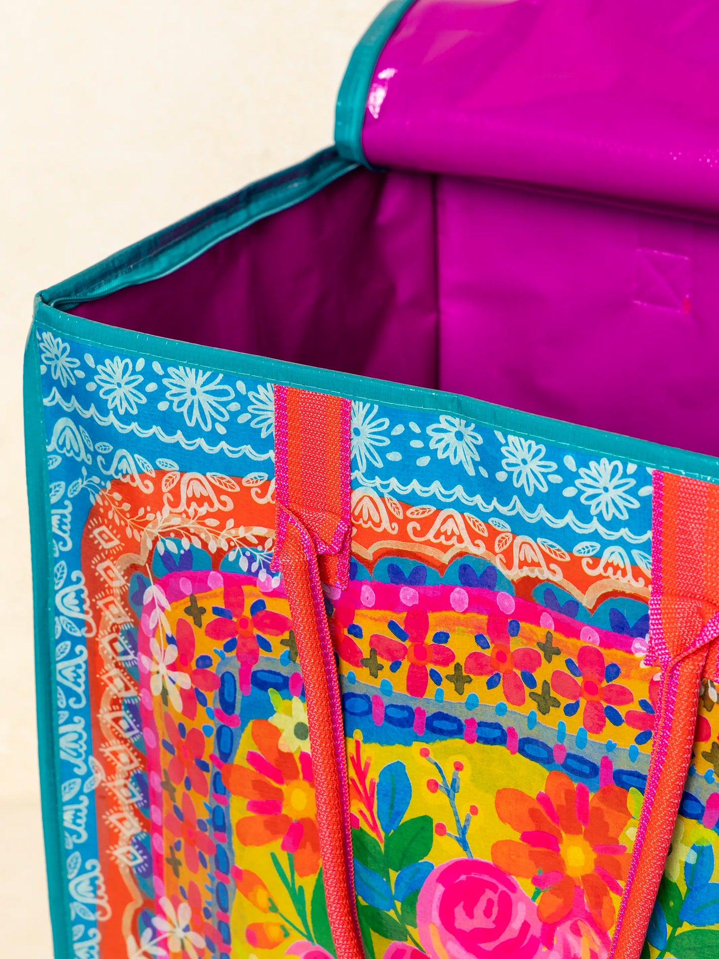 Rolling Tote Bag - XL Teal Flower Bouquet