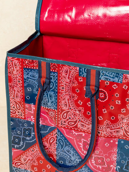 Rolling Tote Bag - Bandana Patchwork Red