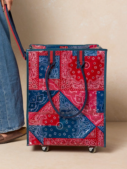 Rolling Tote Bag - Bandana Patchwork Red