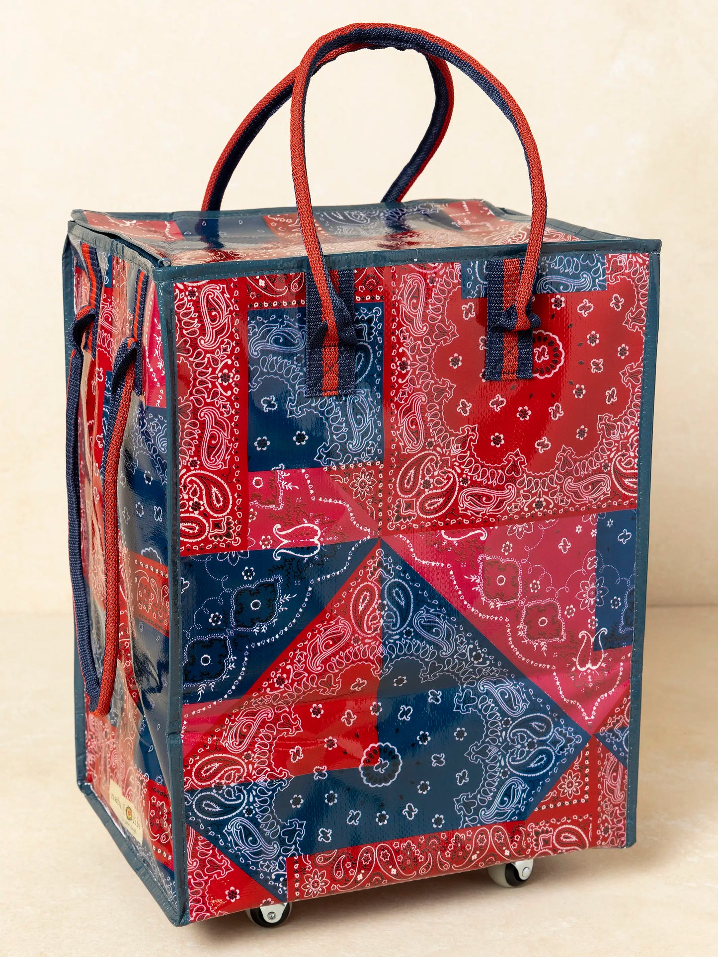 Rolling Tote Bag - Bandana Patchwork Red