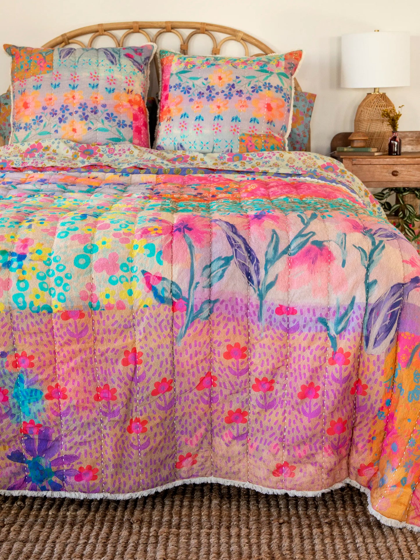 Bungalow Reversible Cotton Quilt - Live Happy