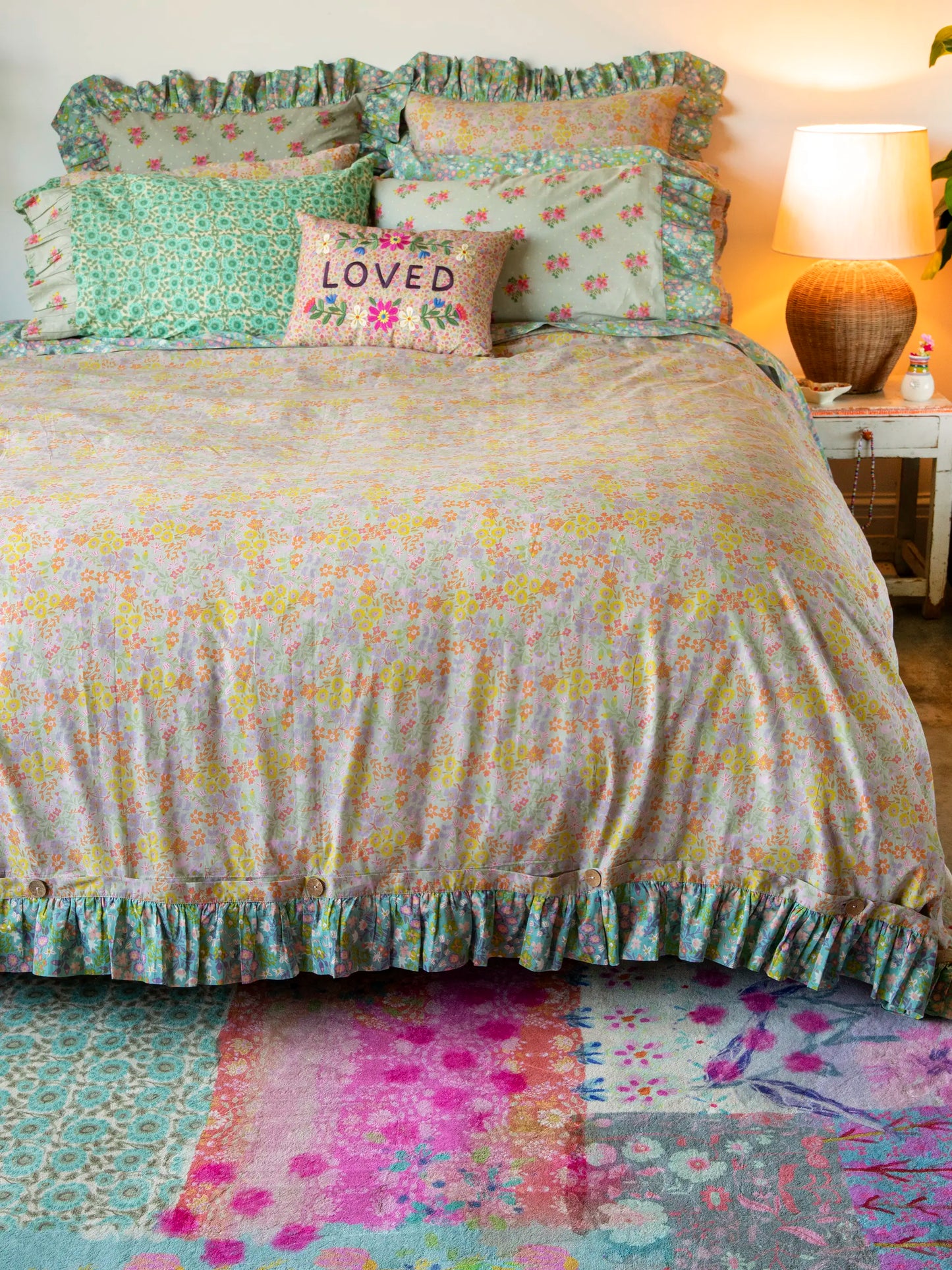 Reversible Ruffle Cotton Duvet Cover - Nora