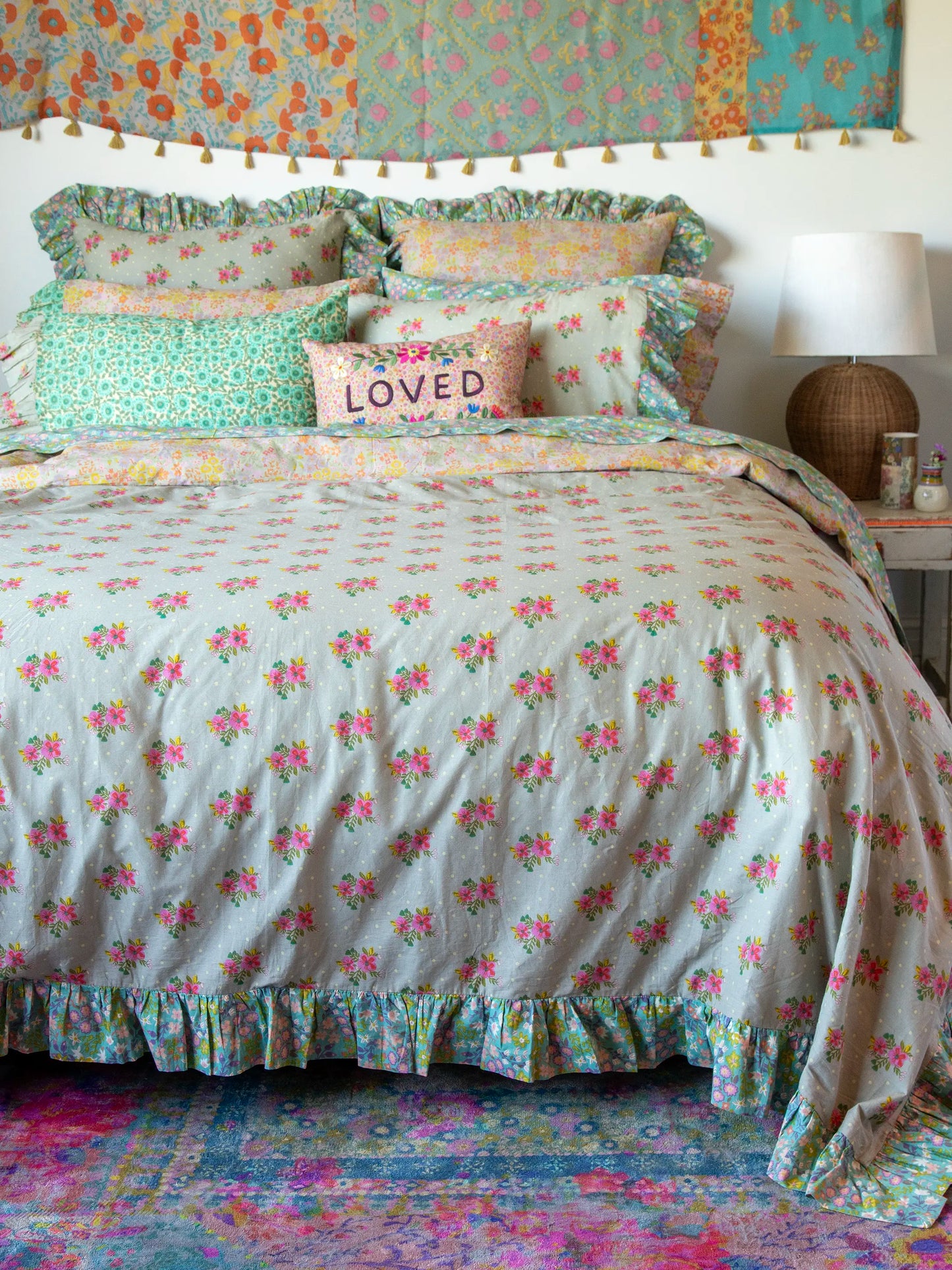 Reversible Ruffle Cotton Duvet Cover - Nora