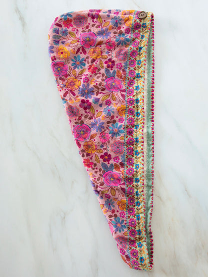 Microfiber Hair Towel Wrap - Rose Pink Green Floral