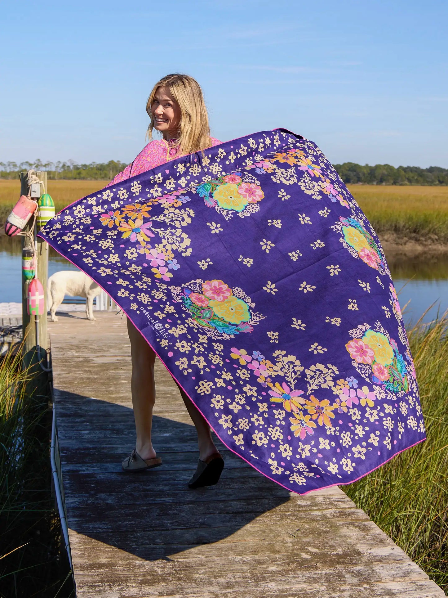 XL Double-Sided Microfiber Beach Towel - Tropic Bandana Navy