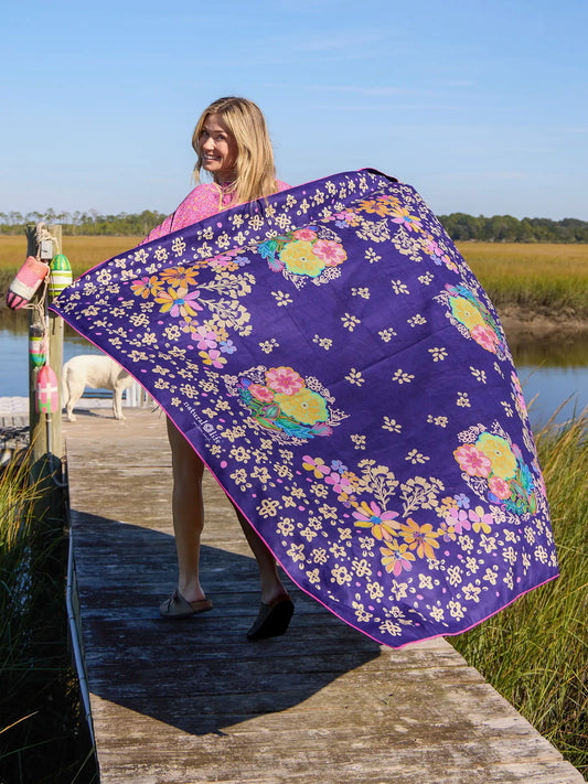 XL Double-Sided Microfiber Beach Towel - Tropic Bandana Navy