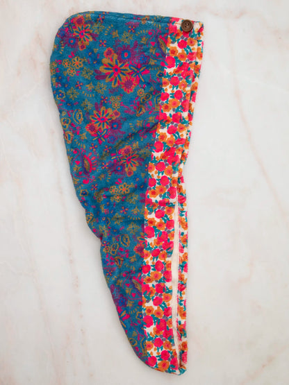 Microfiber Hair Towel Wrap - Teal Floral