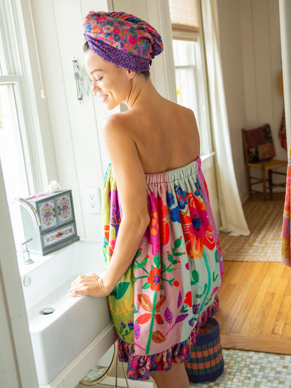 Shower Body Towel Wrap - Teal Flowers