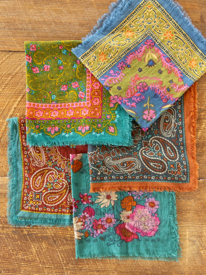 Printed Cotton Bandana - Moss Spring Scarf