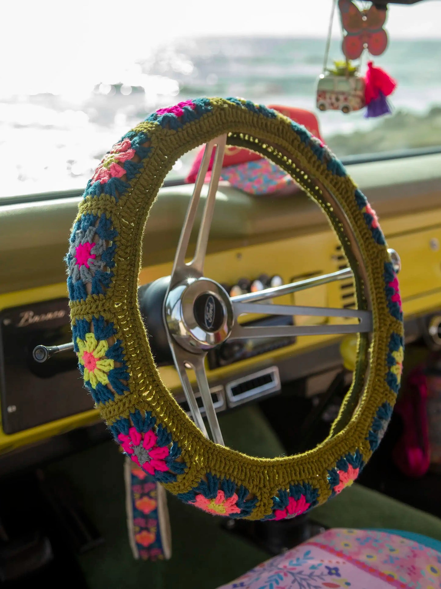 Crochet Steering Wheel Cover, 15" - Olive