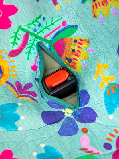 Back Car Seat Cover - Indigo Folk Flower