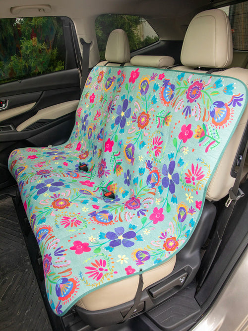 Back Car Seat Cover - Indigo Folk Flower